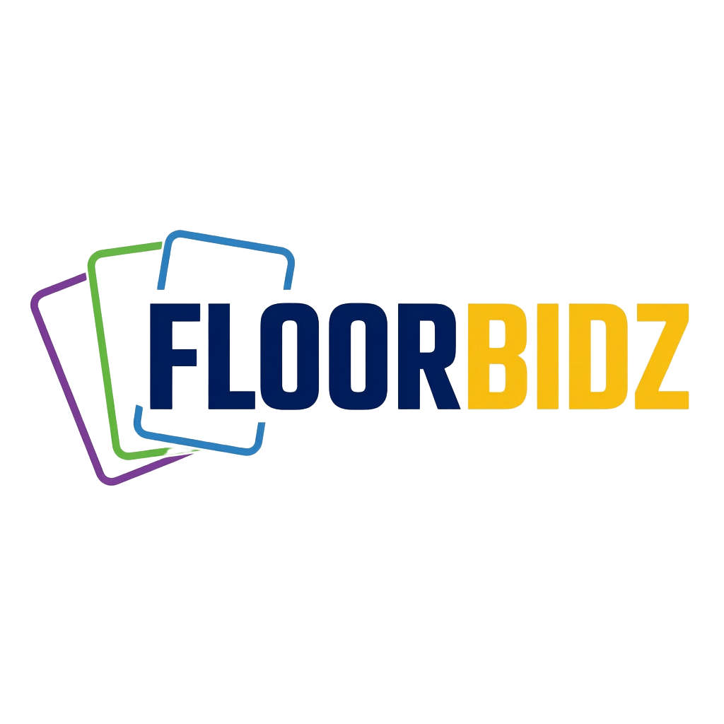 FloorBidz logo: three fanned trading cards beside the FloorBidz wordmark